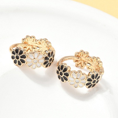 Daisy Brass Enamel Hoop Earrings for Women EJEW-G434-01G-01-1
