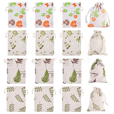 20Pcs 4 Styles Polycotton(Polyester Cotton) Printed Packing Pouches Drawstring Bags ABAG-TA0002-10-1