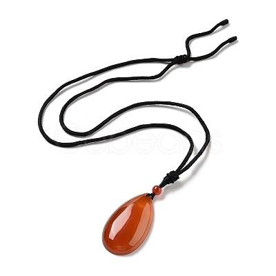 Natural Carnelian Pendant Necklace with Nylon Cord for Women NJEW-L464-A04-1