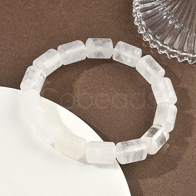 Column Natural Quartz Crystal Rock Crystal Beads Stretch Bracelets for Women Men BJEW-A148-01A-27-1