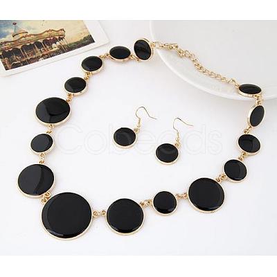 Alloy Enamel Flat Round Link Chain Necklaces & Dangle Earrings Sets for Women FS-WG50978-03-1