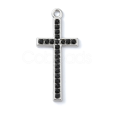 Rack Plating Alloy with Black Rhinestone Pendants FIND-Z051-04P-02-1