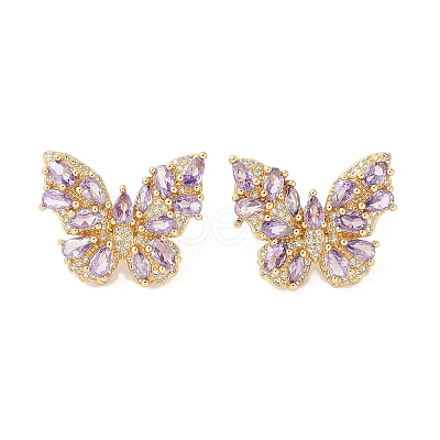 Rack Plating Brass with Cubic Zirconia Stud Earrings for Women EJEW-G394-06G-1