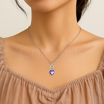 4Pcs 4 Colors Heart Brass Cubic Zirconia Pendant Necklaces for Women NJEW-HY0001-28-1