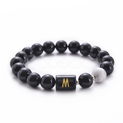 10MM Natural Black Onyx(Dyed & Heated) and Howlite Beaded Stretch Bracelets RH2290-13-1