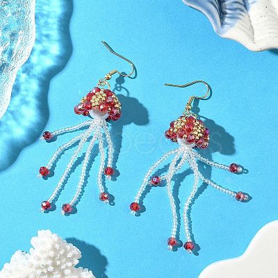 304 Stainless Steel Glass Seed Beads Jellyfish Dangle Earrings EJEW-MZ00553-1