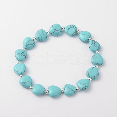 Heart Synthetic Turquoise Stretch Bracelets BJEW-JB02066-01-1