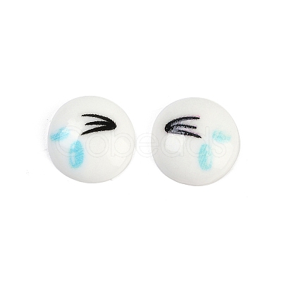 White and Black Flat Round Cartoon Resin Cabochons CRES-Q009-01H-1
