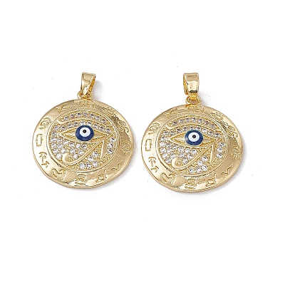 Brass Clear Cubic Zirconia Pendant with Enamel Evil Eye KK-E068-VA183-2-1