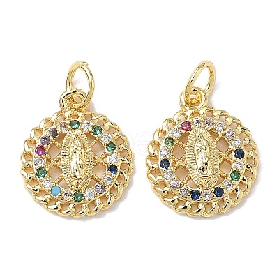 Holy Virgin Theme Brass Cubic Zirconia Charms KK-L253-32G-01-1