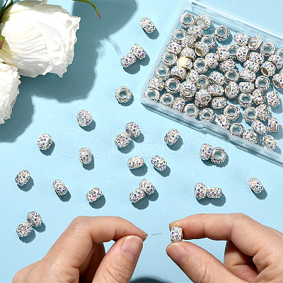 80Pcs Polymer Clay Rhinestone European Large Hole Beads with Silver Color Plated Brass Cores FPDL-LT0001-02D-1
