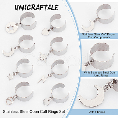 8Pcs 8 Styles 304 Stainless Steel Open Cuff Rings Set RJEW-UN00005-1