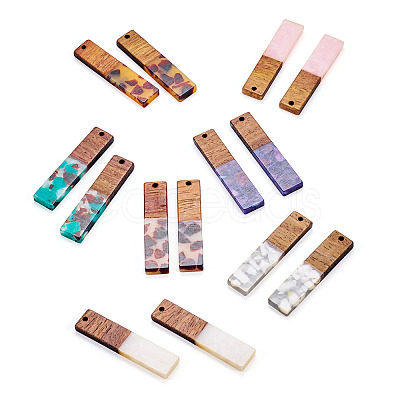 14Pcs 7 Colors Opaque Resin & Walnut Pendants RESI-TA0003-50-1