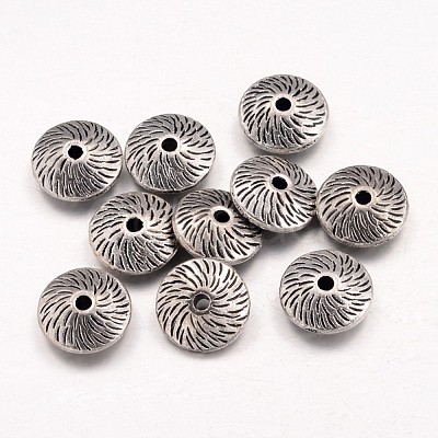 Tibetan Style Alloy Flat Round Beads TIBEB-5386-AS-FF-1