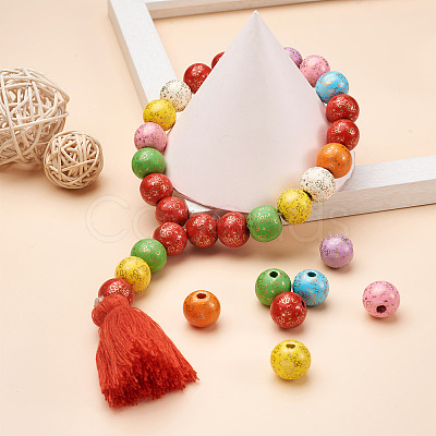 80Pcs 8 Colors Printed Natural Wood Beads WOOD-FW0001-10-1
