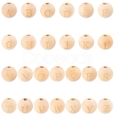 52 Pcs 26 Styles Unfinished Natural Wood European Beads WOOD-SC0001-32-1