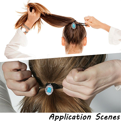 3Pcs 3 Styles Rubber & Synthetic Turquoise Elastic Hair Accessories AJEW-CY0001-75-1