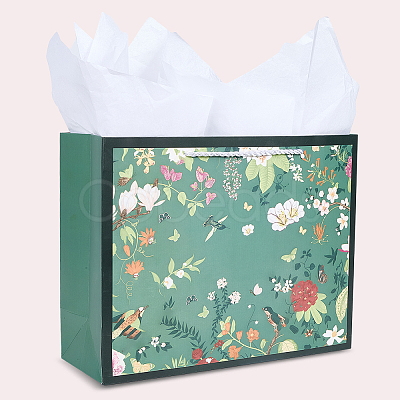 1Pc Flower Printed Paper Gift Bags with Rope Handle ABAG-SP0001-30B-1