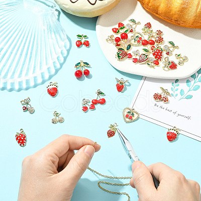 28Pcs 14 Styles Zinc Alloy Rhinestone Fruit Pendants FIND-CJ0004-95-1