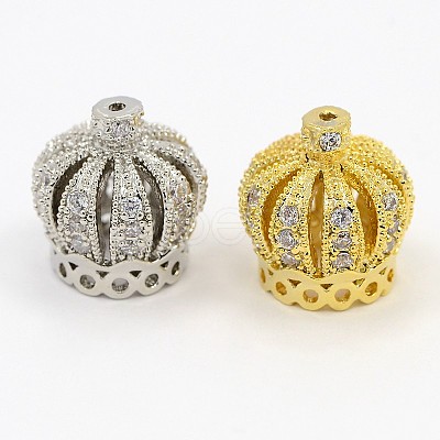 Crown Brass Micro Pave Cubic Zirconia Beads ZIRC-D026-01-1