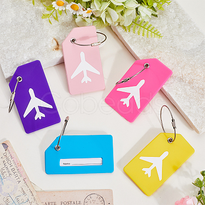 5Pcs 5 Colors Rectangle with Airplane Pattern Silicone Luggage Tag DIY-SP0002-77B-1