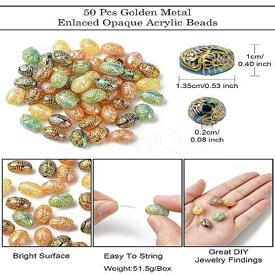 50Pcs Golden Metal Enlaced Opaque Acrylic Beads OACR-CJ0001-78-1
