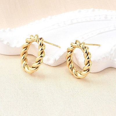 Ion Plating(IP) 304 Stainless Steel Twist Rope Ring Stud Earrings for Woman X-EJEW-N097-006LG-1