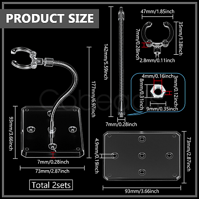 Assembled Rectangle PS Plastic Action Figure Display Stands with Adjustable Iron Support Arm ODIS-WH0100-12B-1