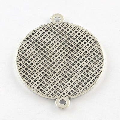 Tibetan Style Alloy Flat Round Cabochon Connector Settings TIBE-Q038-001E-AS-RS-1
