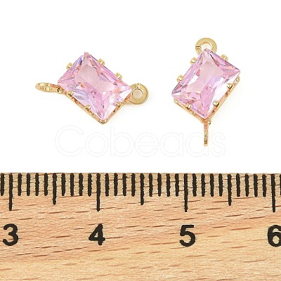 Brass Pave Cubic Zirconia Rectangle Connector Charms KK-P347-05G-01-1