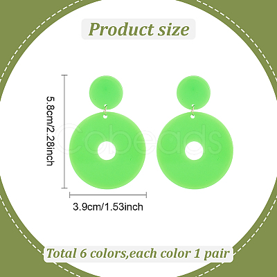 ANATTASOUL 6 Pairs 6 Colors Acrylic Donut Dangle Stud Earrings with Steel Iron Pins for Women EJEW-AN0004-38-1