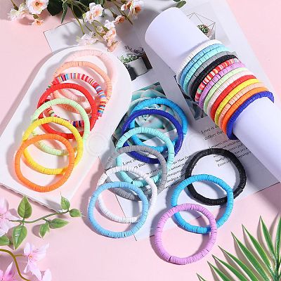 30Pcs 15 Colors Polymer Clay Heishi Surfer Stretch Bracelets Set BJEW-SW00134-1