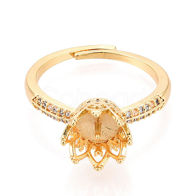 Crown Shape Brass Micro Pave Clear Cubic Zirconia Cup Peg Ring Settings KK-T076-18G-1