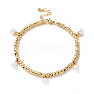 PVD Vacuum Plating 304 Stainless Steel Plastic Pearl Charm Bracelet with 201 Stainless Steel Round Beads for Women BJEW-B057-20G-1