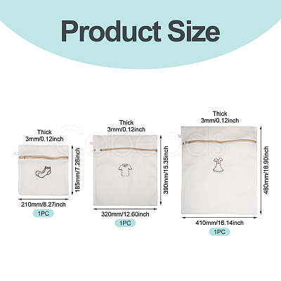 3Pcs 3 Styles Polyester Mesh Zipper Laundry Bags ABAG-TA0002-22-1