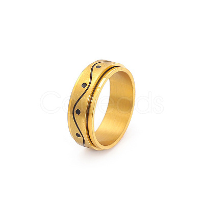 Wave Pattern 304 Stainless Steel Rotating Finger Rings Rotating Cuff Rings WG71EDB-07-1