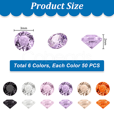 300Pcs 6 Colors Diamond Shape Grade A Cubic Zirconia Cabochons ZIRC-PH0001-43B-06-1