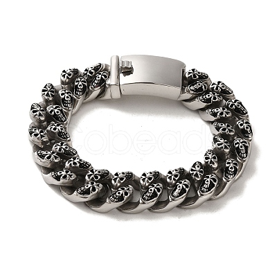 304 Stainless Steel Skull Cuban Link Chain Bracelets for Women Men BJEW-Q341-06E-AS-1