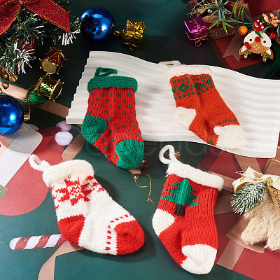 4Pcs 4 Styles Christmas Polyester Socks Pendant Decorations AJEW-TA0003-29B-1