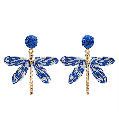 Alloy & Raffia Dangle Stud Earrings FS-WGCB008-06-1