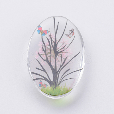 Inner Flower Glass Gabochons GGLA-S027-25x18-07-1