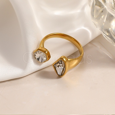 304 Stainless Steel Cubic Zirconia Cuff Open Ring for Women CU-CBACD1D-01G-01-1