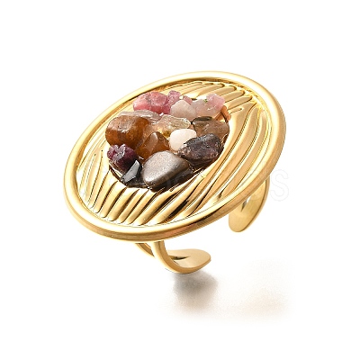 Natural Rose Quartz & Tiger Eye & Quartz Crystal & Amethyst Chip Finger Rings for Women RJEW-R012-06G-01-1