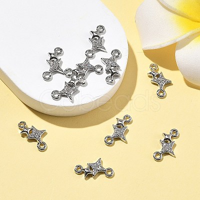 SHEGRACE Brass Micro Pave Clear Cubic Zirconia Double Star Links Connector Charms XGRQ2O669-454P-1