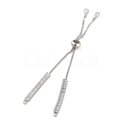 Brass Pave Clear Cubic Zirconia Rectangle Slider Bracelet Making BJEW-U005-01P-1