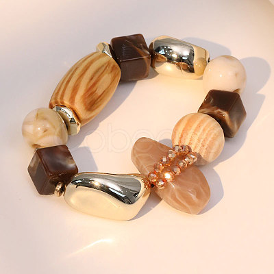 Exaggerated Glass & Wood & Resin & CCB Plastic Beaded Stretch Bracelets for Women WG71D73-01-1