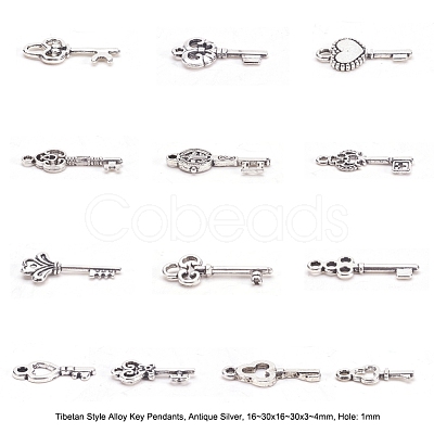 Tibetan Style Alloy Key Pendants TIBEP-X0001-02-AS-1