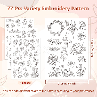 4 Sheets 11.6x8.2 Inch Stick and Stitch Embroidery Patterns DIY-WH0455-156-1