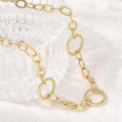 Brass Textured Cable Chain with Rind Link Necklaces NJEW-L013-07G-1