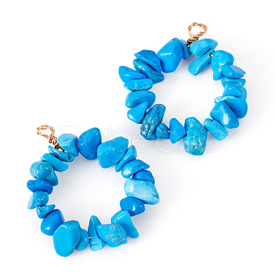 2Pcs Dyed Synthetic Turquoise Chip Beaded Pendants PALLOY-TAC0232-03-1